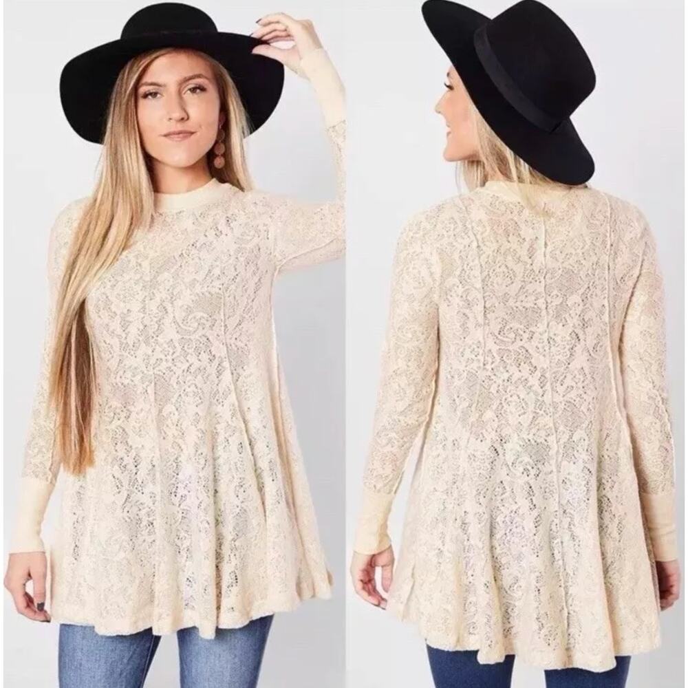 FREE PEOPLE Coffee In The Morning Tunic Pullover Chamoix Ivory Sz S NWT {3V51}